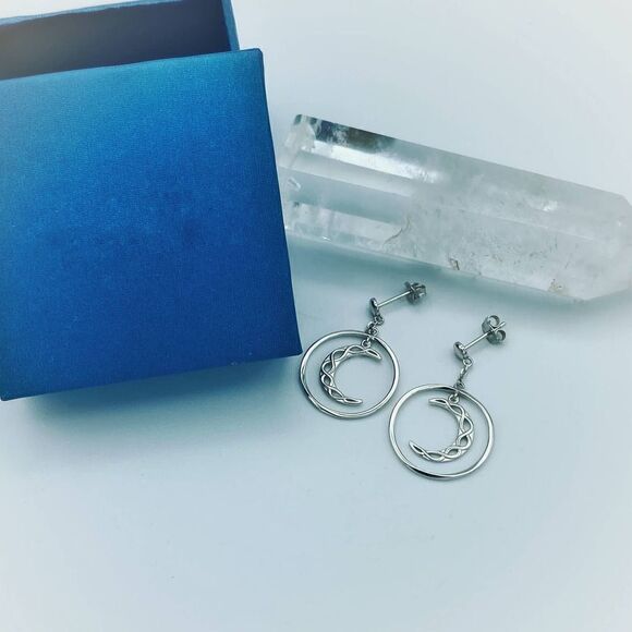 Sterling Silver Celtic Moon Earrings - Picture 1 of 4